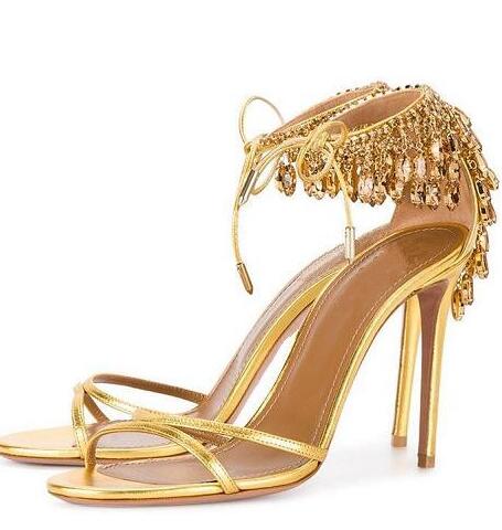 Luxury Diamond Crystal Gladiator Ankle Tie Stiletto High Heels party sandals