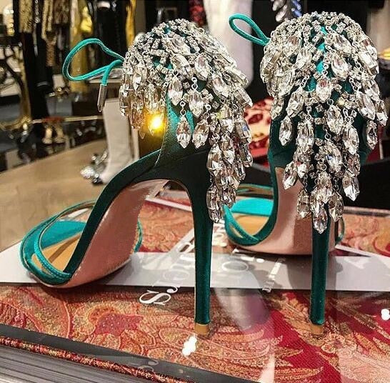 Luxury Diamond Crystal Gladiator Ankle Tie Stiletto High Heels party sandals