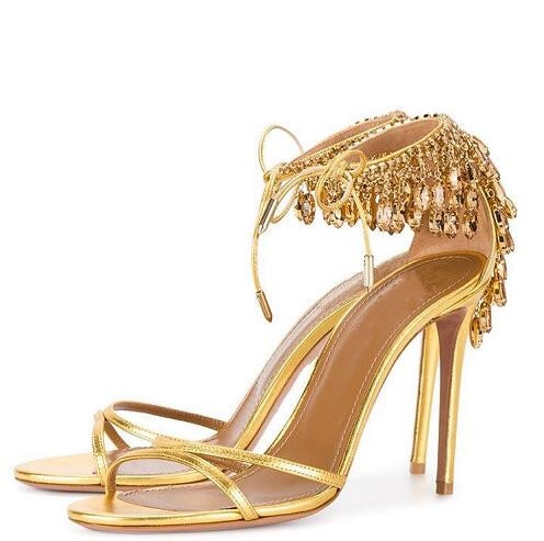 Luxury Diamond Crystal Gladiator Ankle Tie Stiletto High Heels party sandals