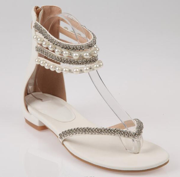 Crystal sandals Summer rhinestone ankle strap flat shoes female beach shoes